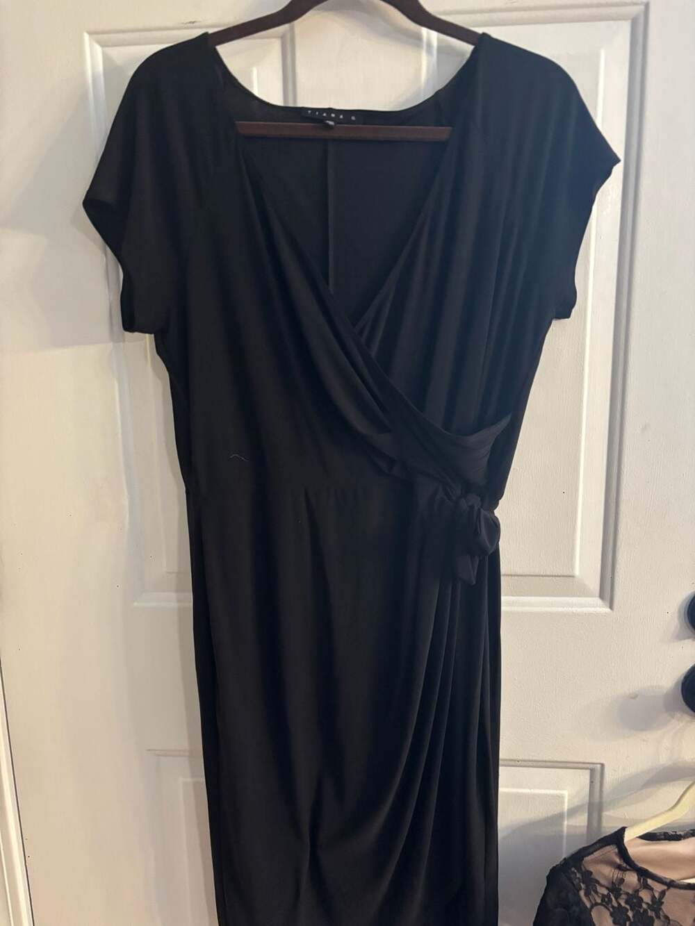 Tiana B Black Faux Wrap Short Sleeve Dress